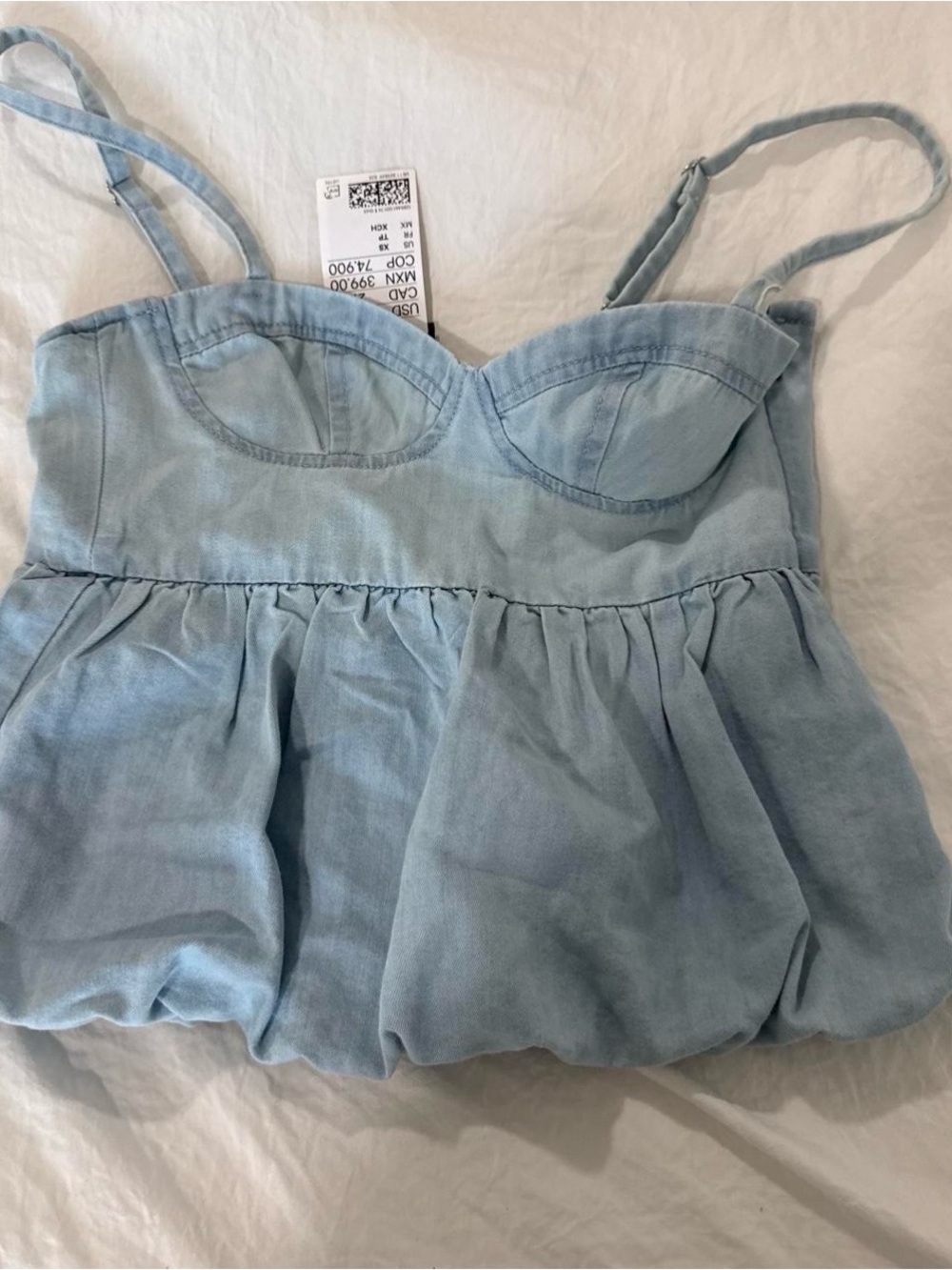 H&M Light Blue Bustier Peplum Cami